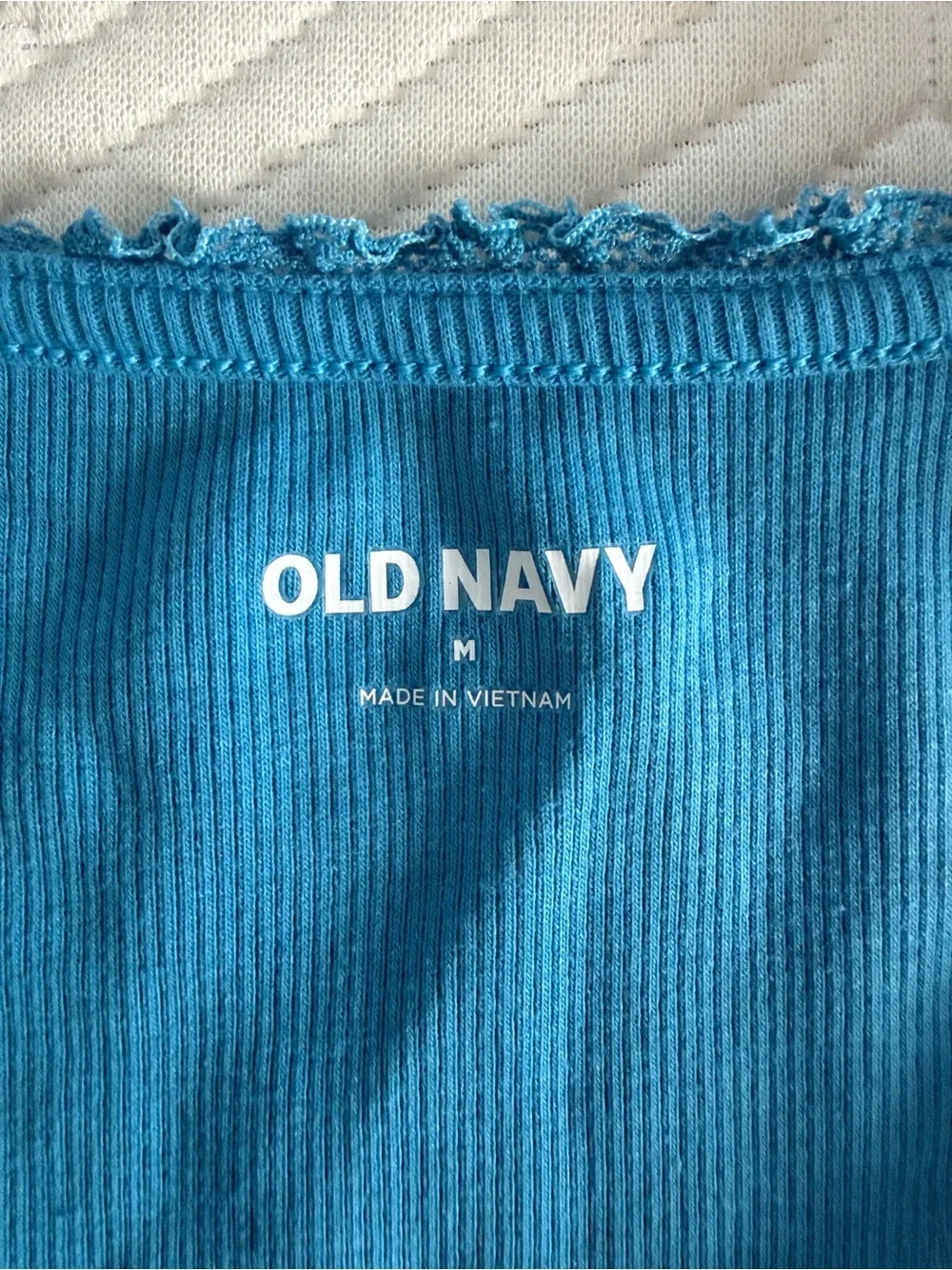 Old Navy Blue Ribbed Tank with Ruched Front - Picture 3 of 3